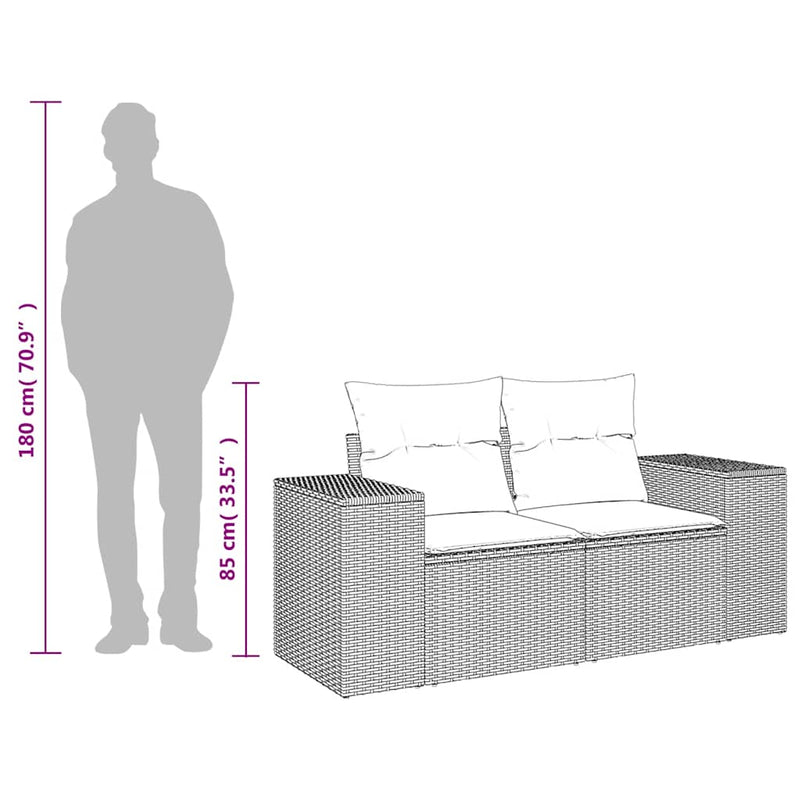 vidaXL Garden Sofa with Cushions 2-Seater Black Poly Rattan