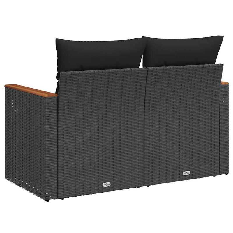 vidaXL Garden Sofa with Cushions 2-Seater Black Poly Rattan