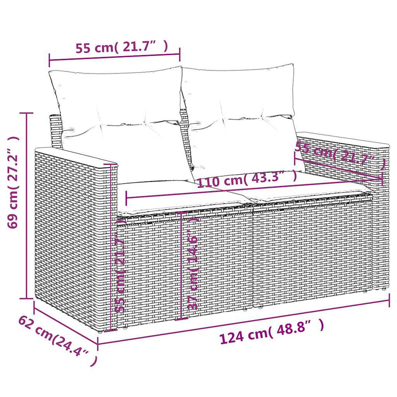 vidaXL Garden Sofa with Cushions 2-Seater Black Poly Rattan