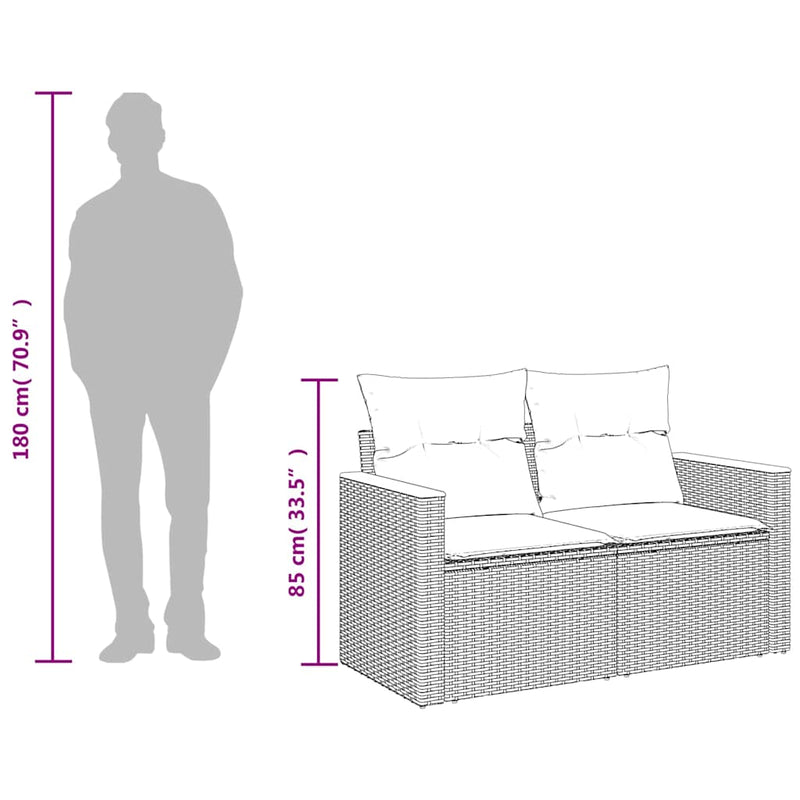 vidaXL Garden Sofa with Cushions 2-Seater Black Poly Rattan