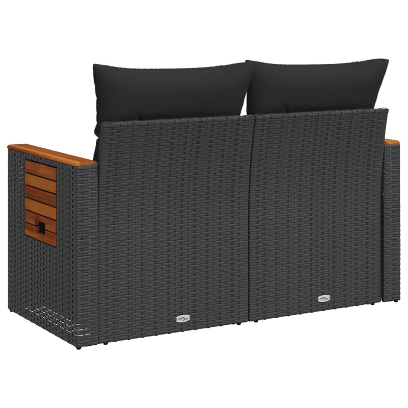 vidaXL Garden Sofa with Cushions 2-Seater Black Poly Rattan