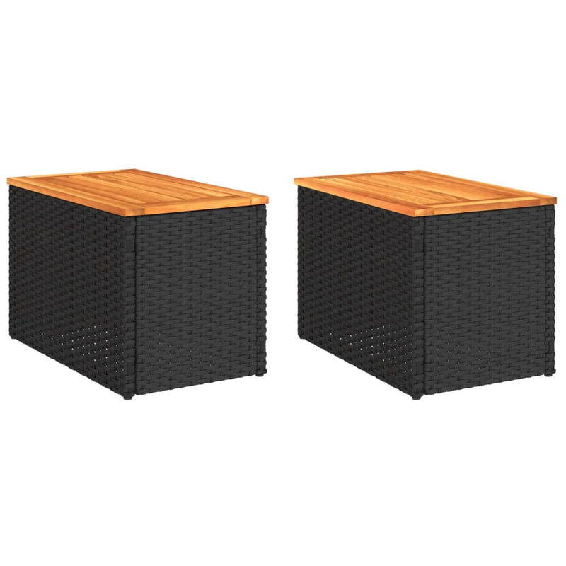 vidaXL Garden Side Tables 2 pcs Black 55x34x37cm Poly Rattan Solid Wood