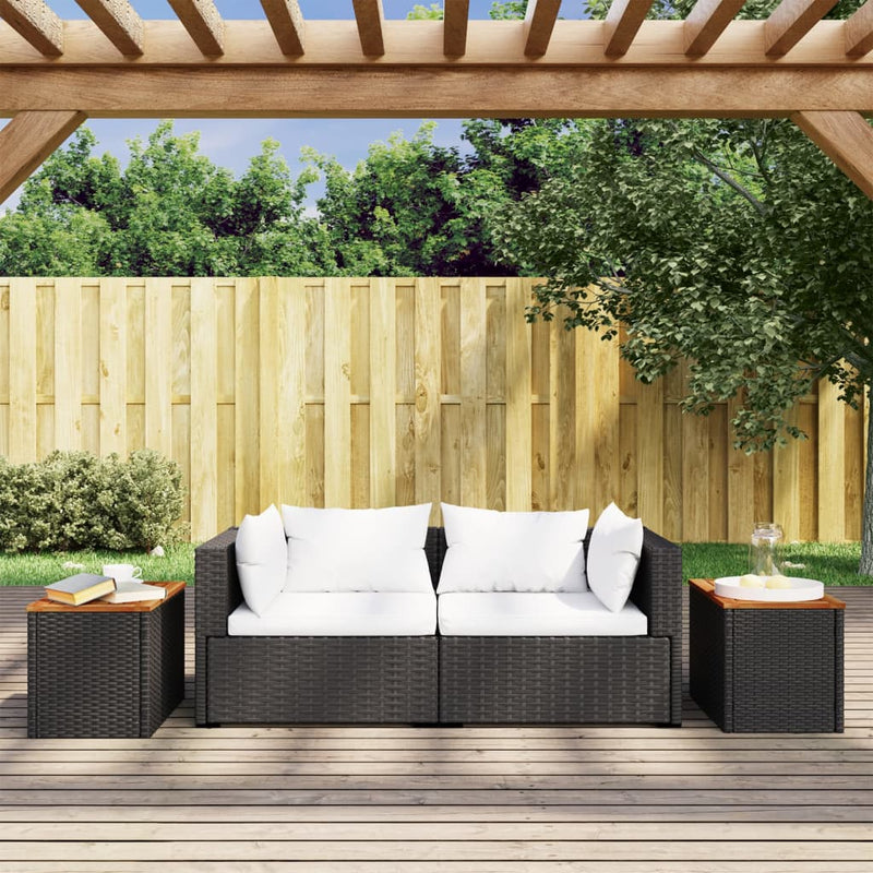 vidaXL Garden Side Tables 2 pcs Black 55x34x37cm Poly Rattan Solid Wood