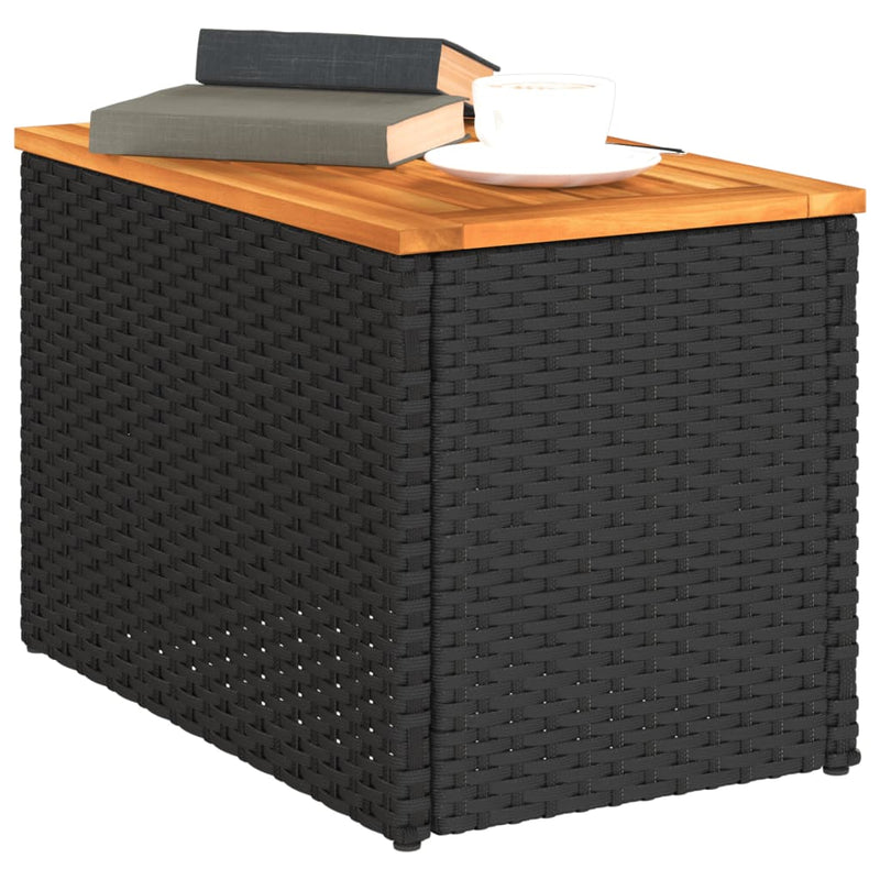 vidaXL Garden Side Tables 2 pcs Black 55x34x37cm Poly Rattan Solid Wood