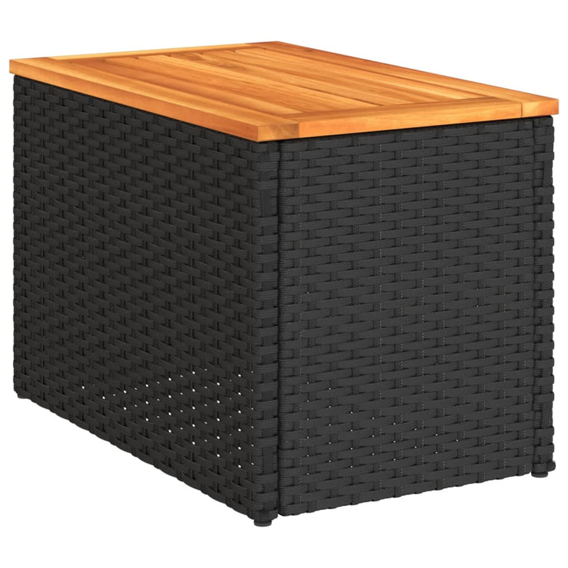 vidaXL Garden Side Tables 2 pcs Black 55x34x37cm Poly Rattan Solid Wood