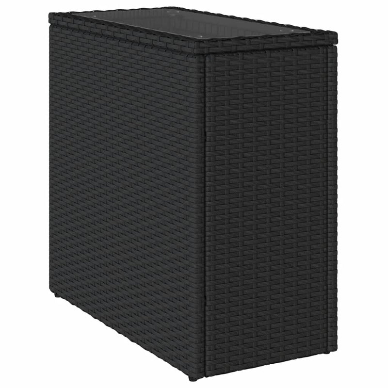 vidaXL Garden Side Table with Glass Top Black 58x27.5x55 cm Poly Rattan