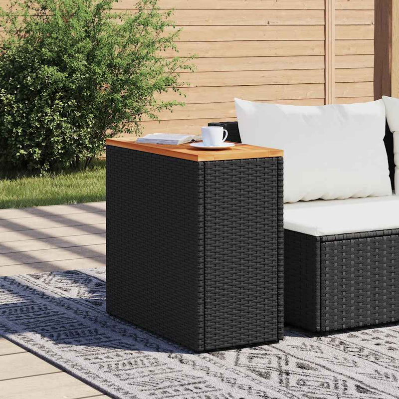 vidaXL Garden Side Table with Wooden Top Black 58x27.5x55 cm Poly Rattan