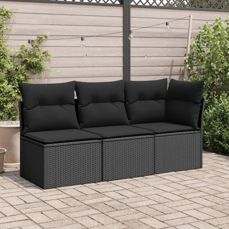 vidaXL Garden Sofa Corner with Cushions Black Poly Rattan