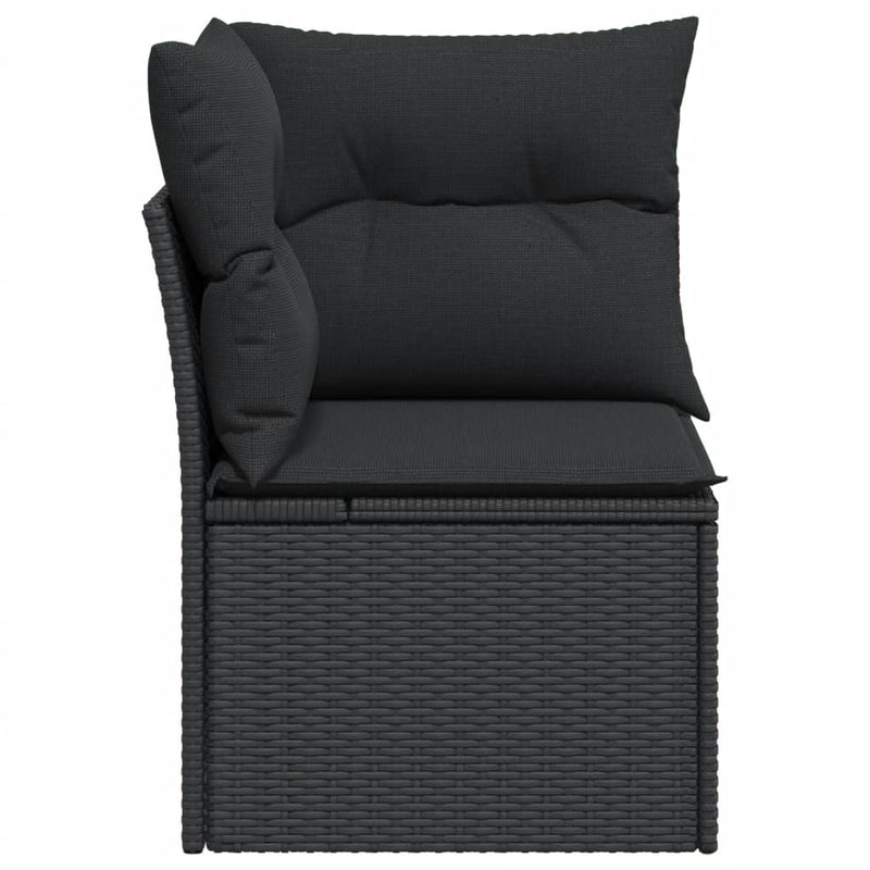 vidaXL Garden Sofa Corner with Cushions Black Poly Rattan