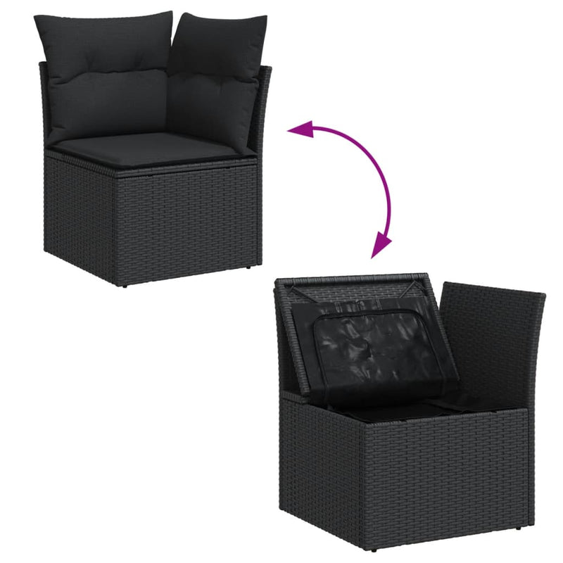 vidaXL Garden Sofa Corner with Cushions Black Poly Rattan