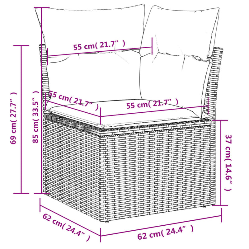 vidaXL Garden Sofa Corner with Cushions Black Poly Rattan