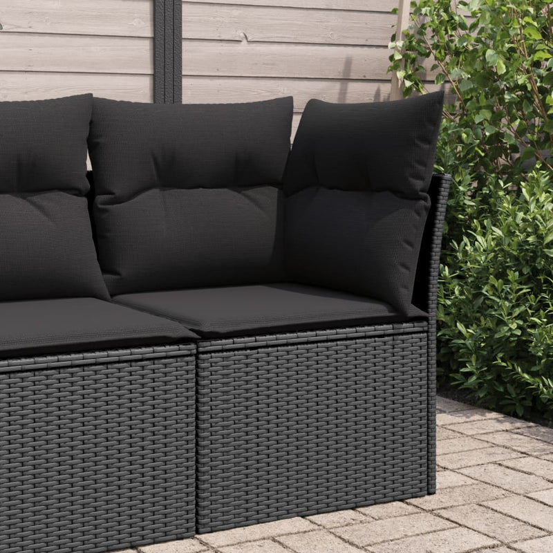 Garden Sofa Corner with Cushions Black Poly Rattan