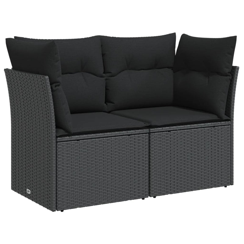 Garden Sofa with Cushions 2-Seater Black Poly Rattan