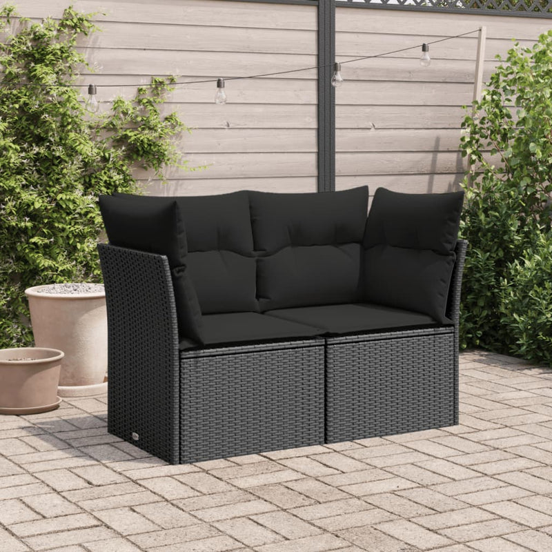 vidaXL Garden Sofa with Cushions 2-Seater Black Poly Rattan