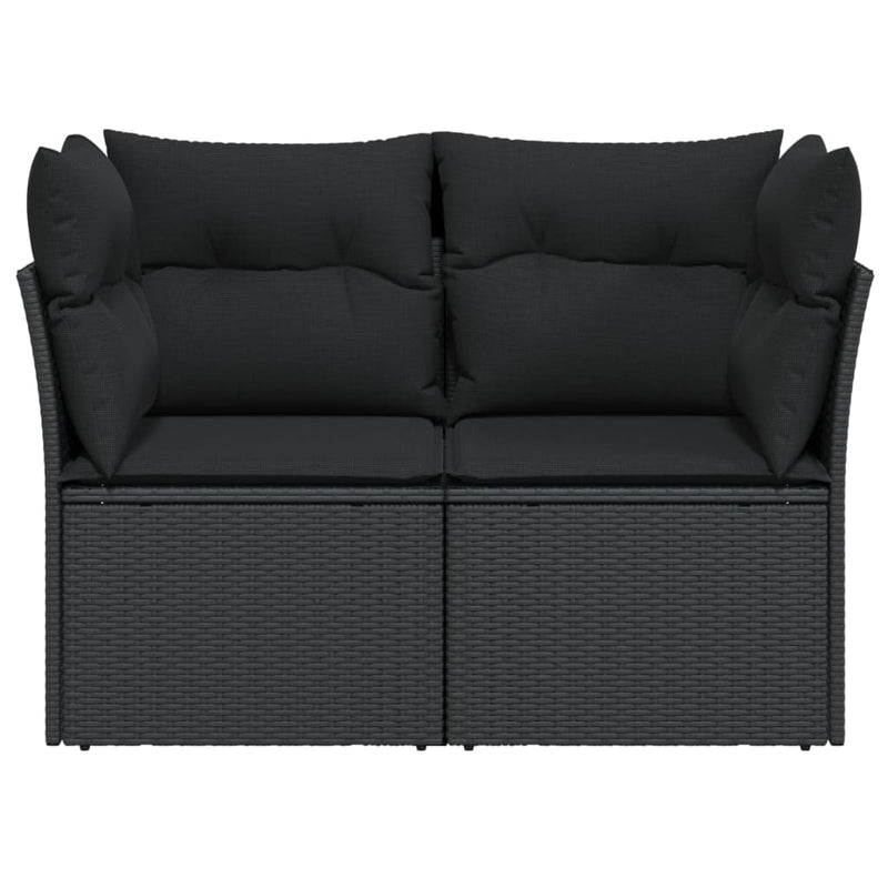 vidaXL Garden Sofa with Cushions 2-Seater Black Poly Rattan