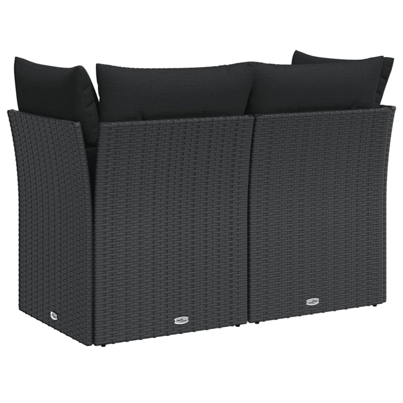 Garden Sofa with Cushions 2-Seater Black Poly Rattan