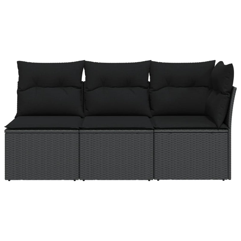 vidaXL Garden Sofa with Cushions 3-Seater Black Poly Rattan