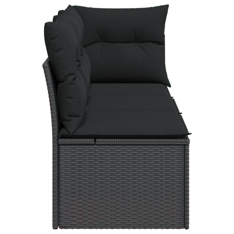 vidaXL Garden Sofa with Cushions 3-Seater Black Poly Rattan