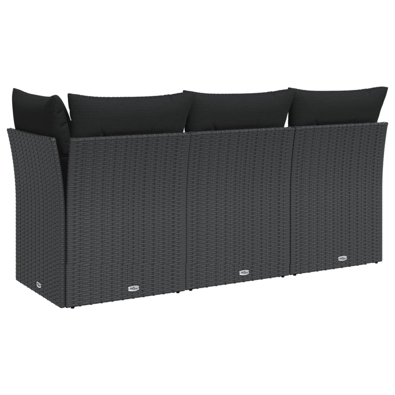 Garden Sofa with Cushions 3-Seater Black Poly Rattan