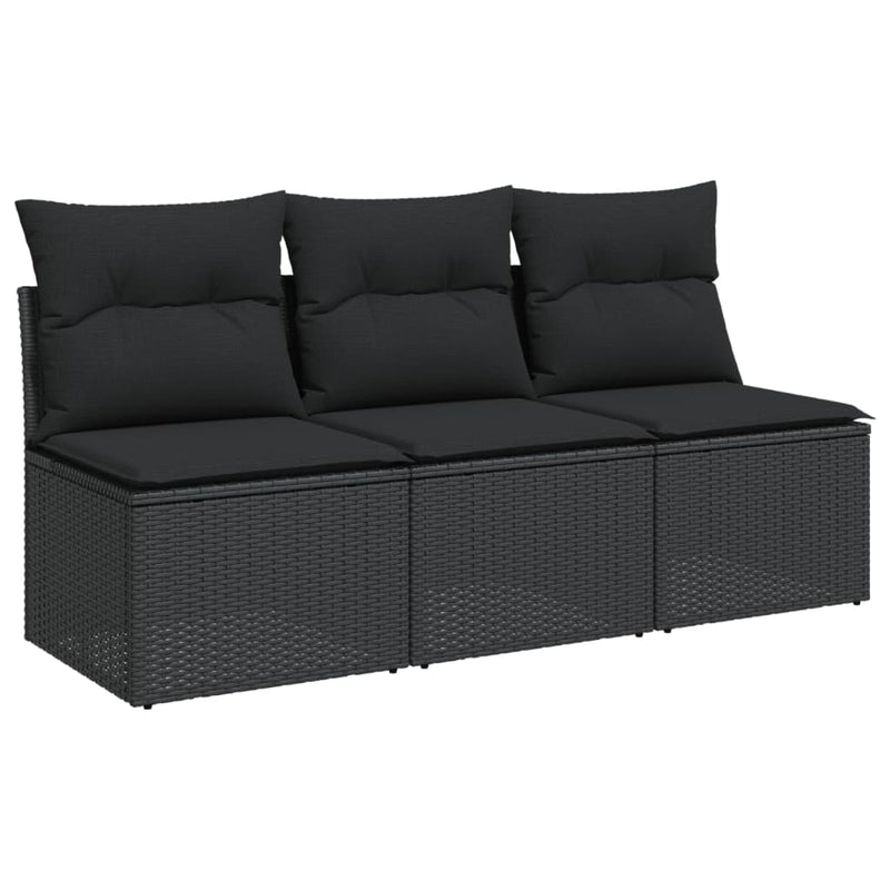 Garden Sofa with Cushions 3-Seater Black Poly Rattan