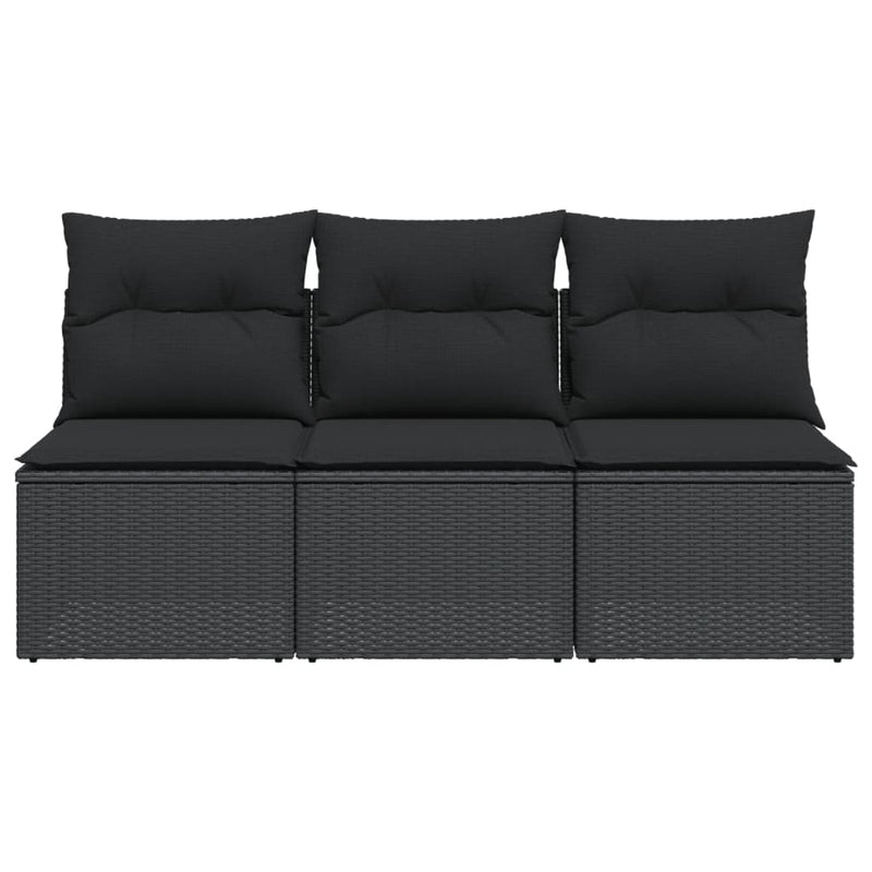 vidaXL Garden Sofa with Cushions 3-Seater Black Poly Rattan