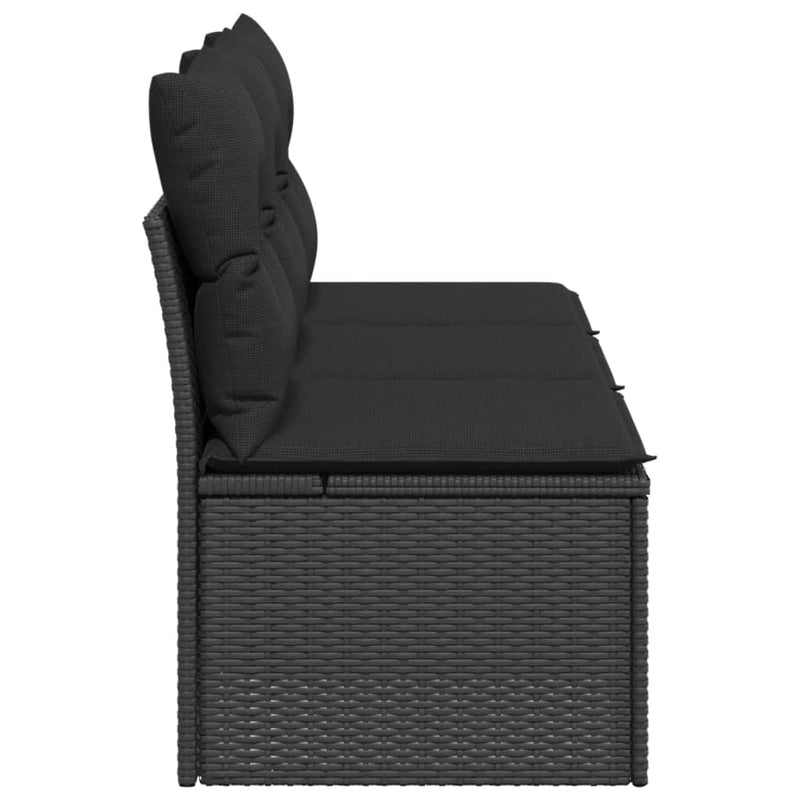 vidaXL Garden Sofa with Cushions 3-Seater Black Poly Rattan