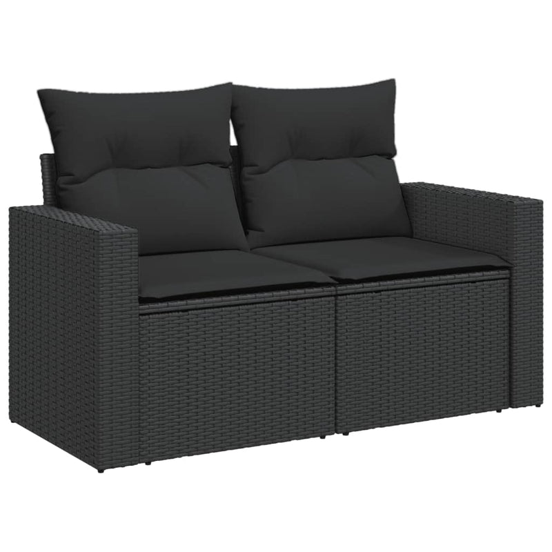 vidaXL Garden Sofa with Cushions 2-Seater Black Poly Rattan