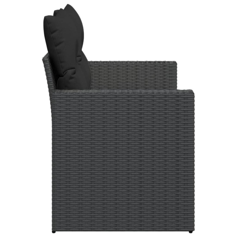 vidaXL Garden Sofa with Cushions 2-Seater Black Poly Rattan