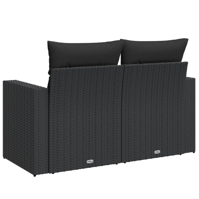 vidaXL Garden Sofa with Cushions 2-Seater Black Poly Rattan