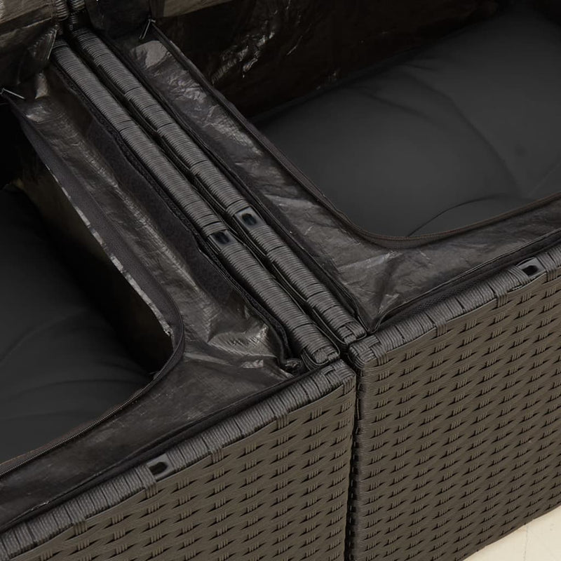 vidaXL Garden Sofa with Cushions 2-Seater Black Poly Rattan