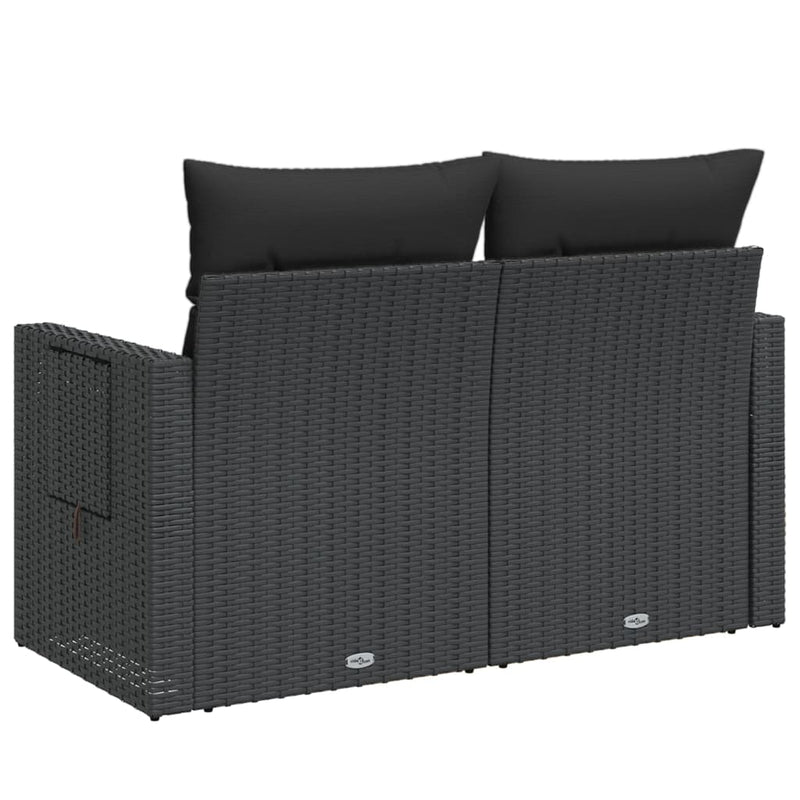 vidaXL Garden Sofa with Cushions 2-Seater Black Poly Rattan