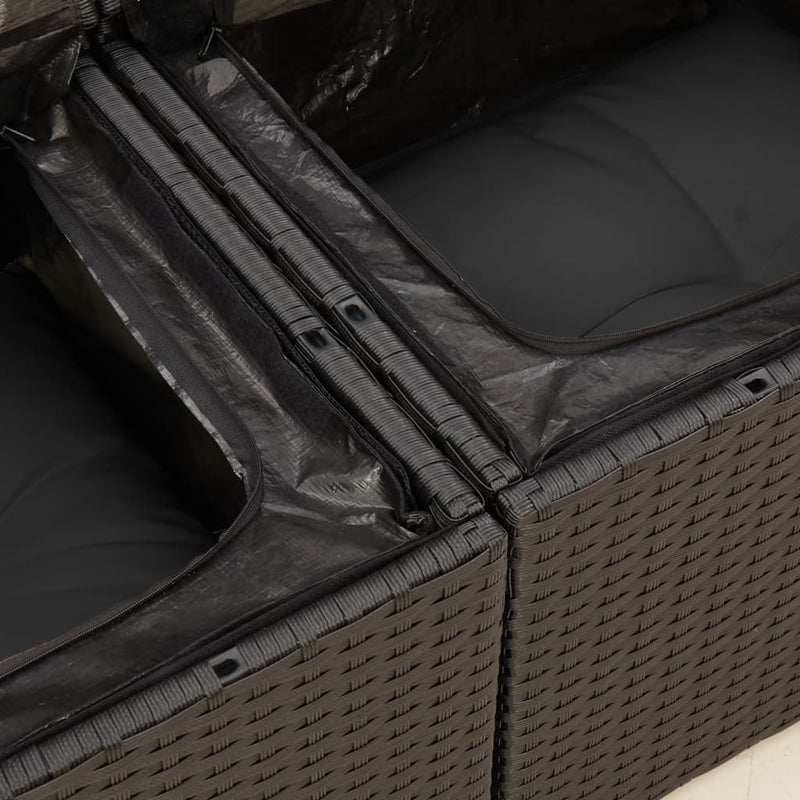 vidaXL Garden Sofa with Cushions 2-Seater Black Poly Rattan