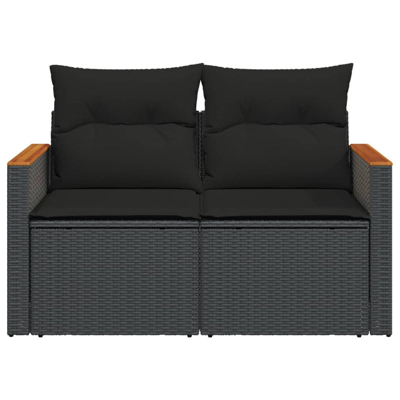 Garden Sofa with Cushions 2-Seater Black Poly Rattan