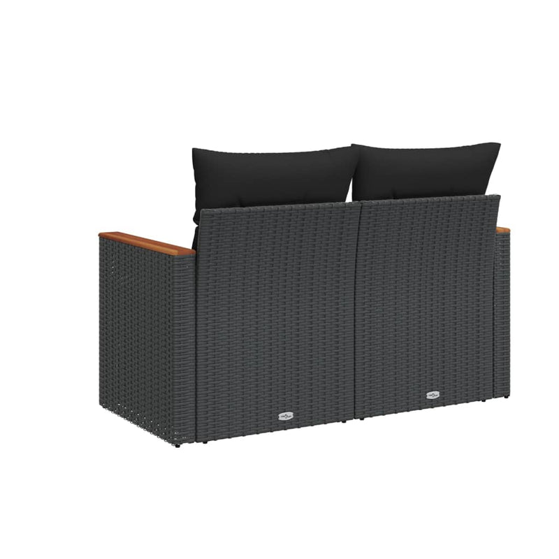 vidaXL Garden Sofa with Cushions 2-Seater Black Poly Rattan