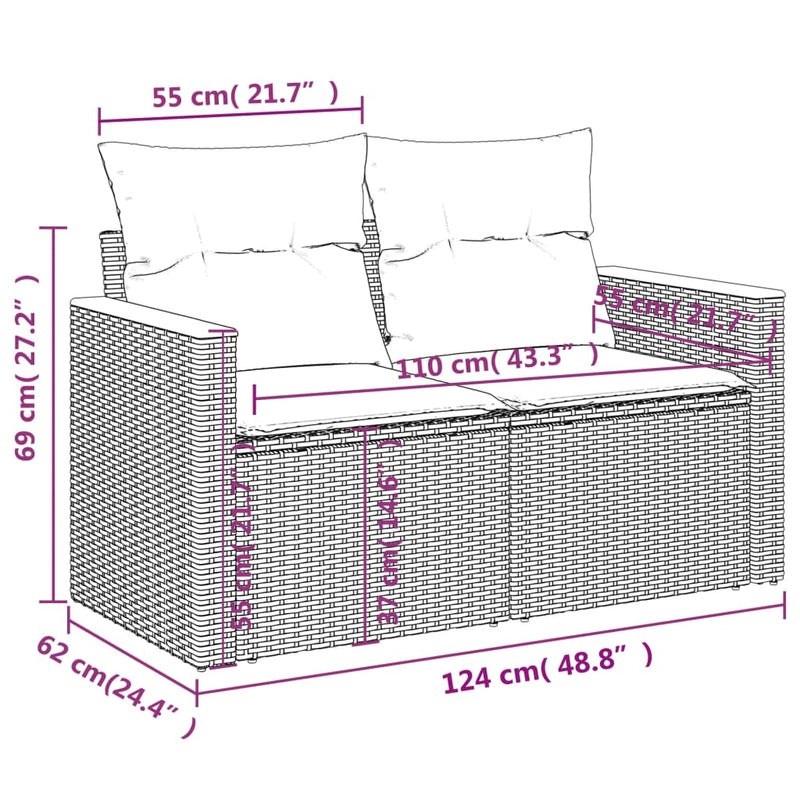 Garden Sofa with Cushions 2-Seater Black Poly Rattan