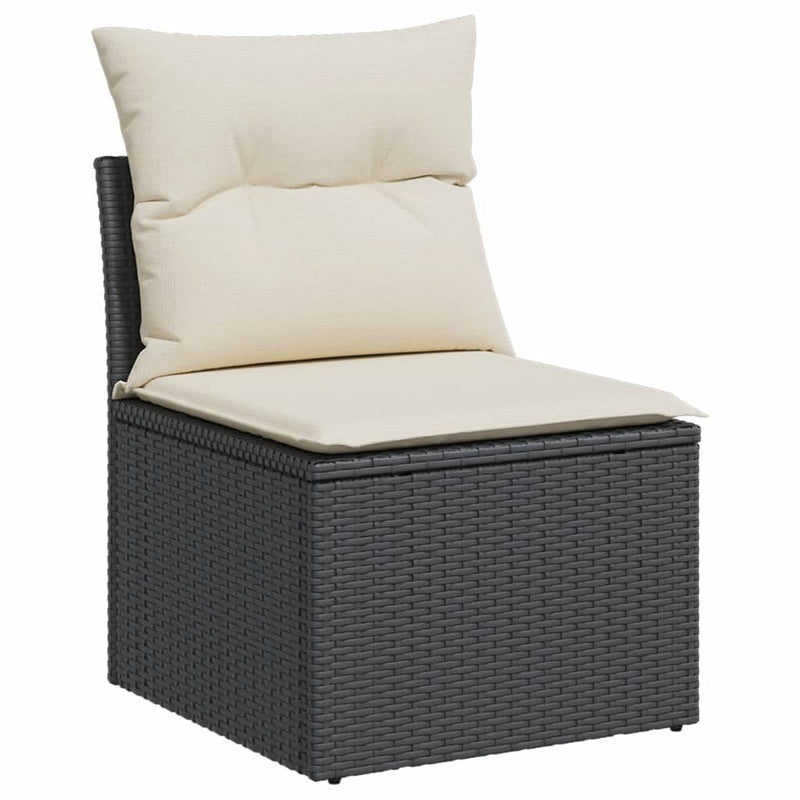 vidaXL Garden Sofa Armless with Cushions Black Poly Rattan