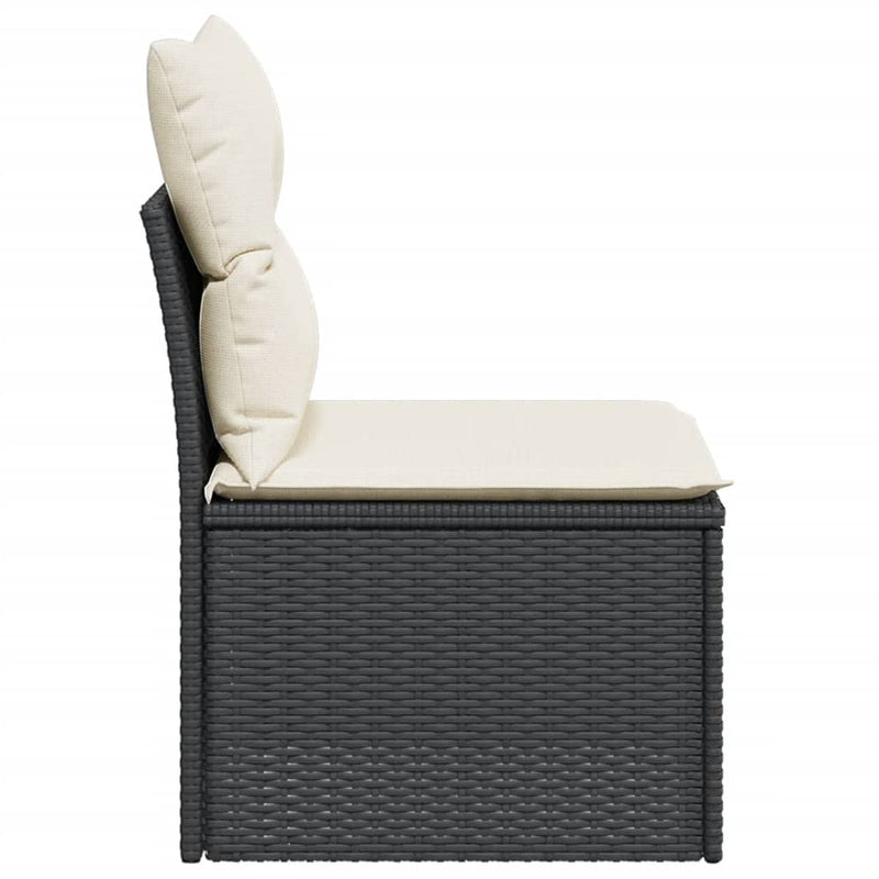 vidaXL Garden Sofa Armless with Cushions Black Poly Rattan