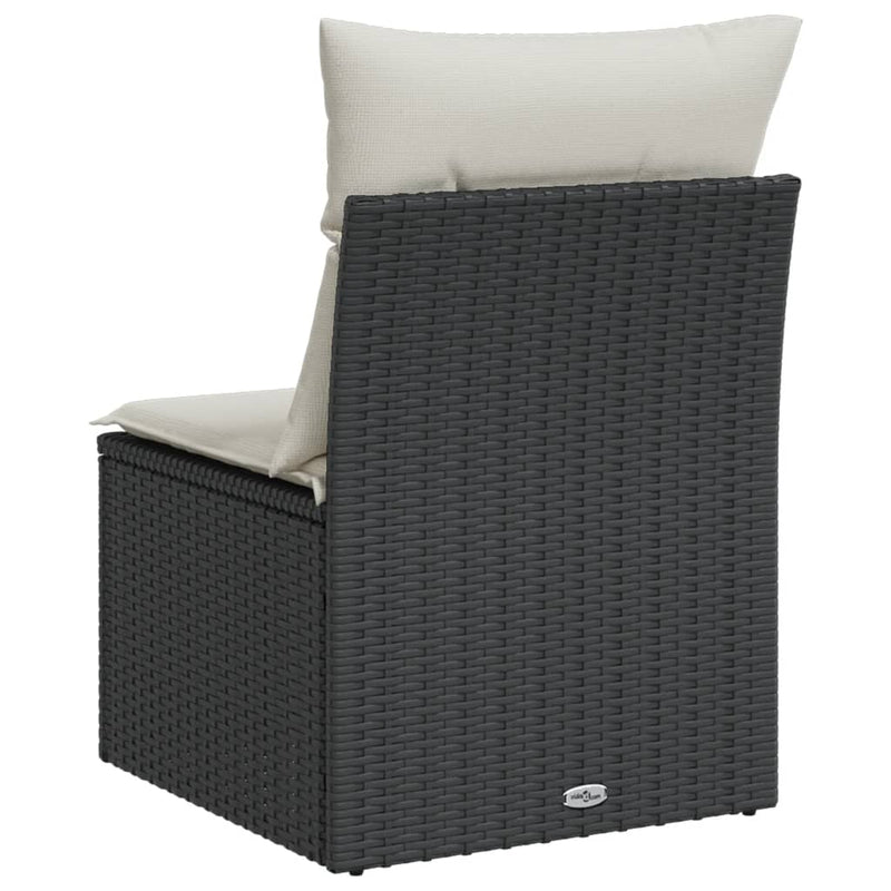 vidaXL Garden Sofa Armless with Cushions Black Poly Rattan