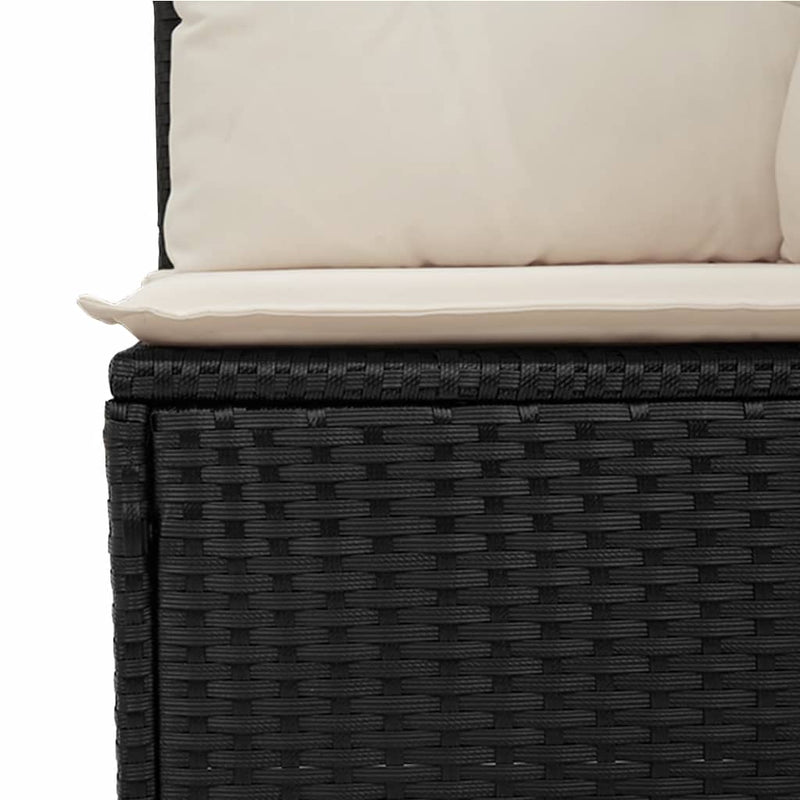 vidaXL Garden Sofa Armless with Cushions Black Poly Rattan