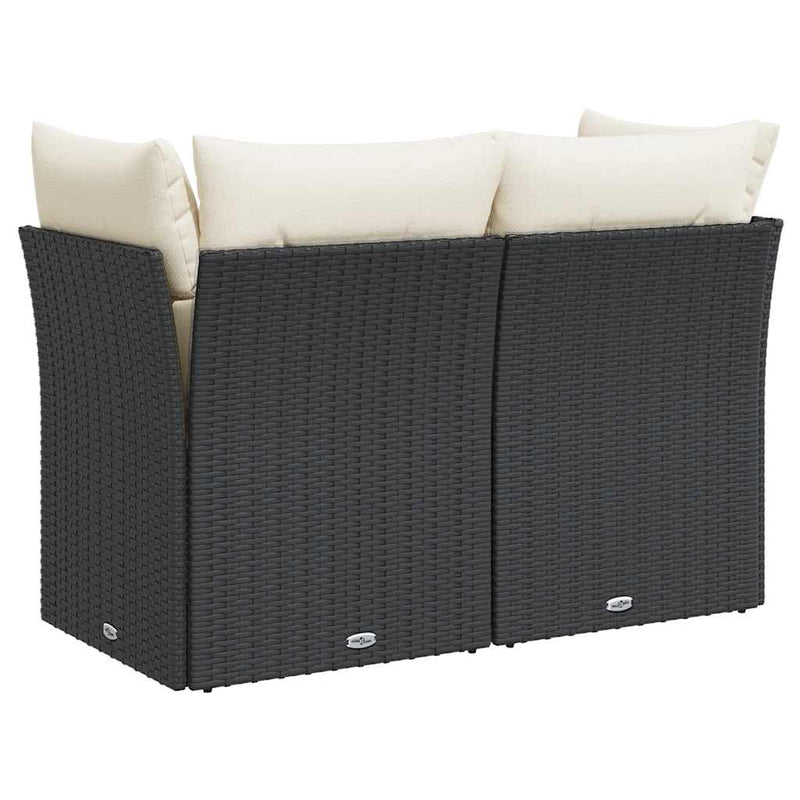 vidaXL Garden Sofa with Cushions 2-Seater Black Poly Rattan