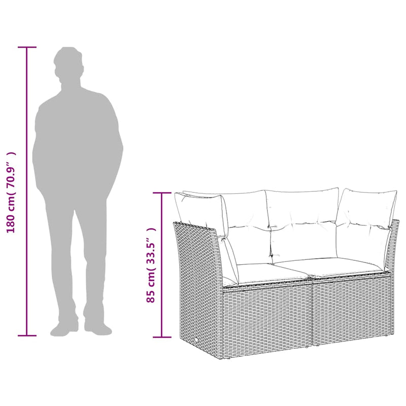 vidaXL Garden Sofa with Cushions 2-Seater Black Poly Rattan