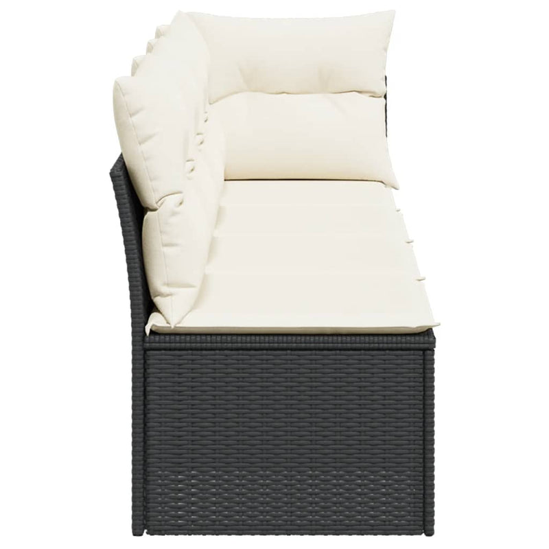 vidaXL Garden Sofa with Cushions 4-Seater Black Poly Rattan