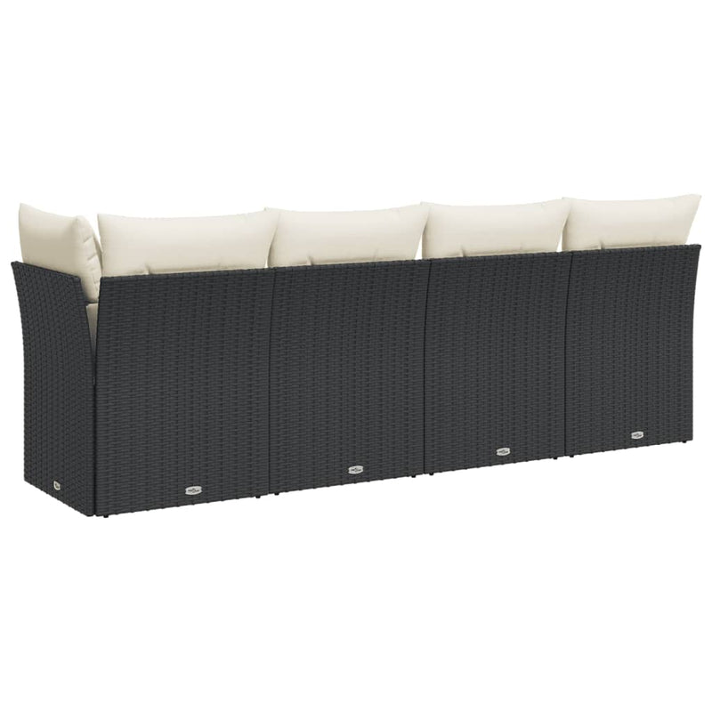 vidaXL Garden Sofa with Cushions 4-Seater Black Poly Rattan