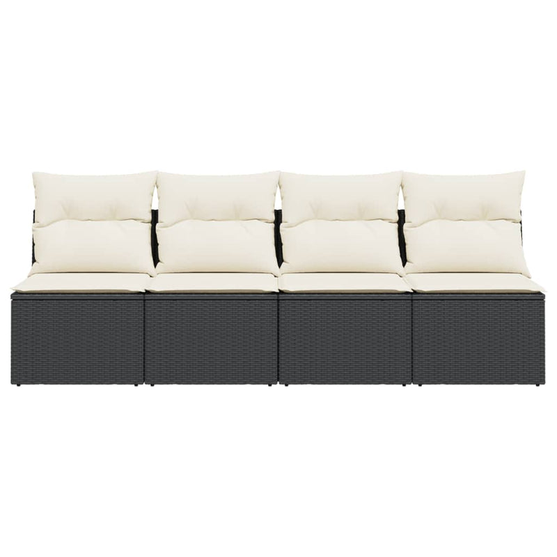 vidaXL Garden Sofa with Cushions 4-Seater Black Poly Rattan