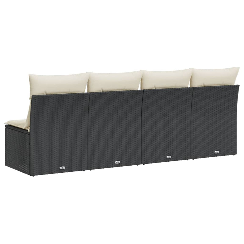 vidaXL Garden Sofa with Cushions 4-Seater Black Poly Rattan