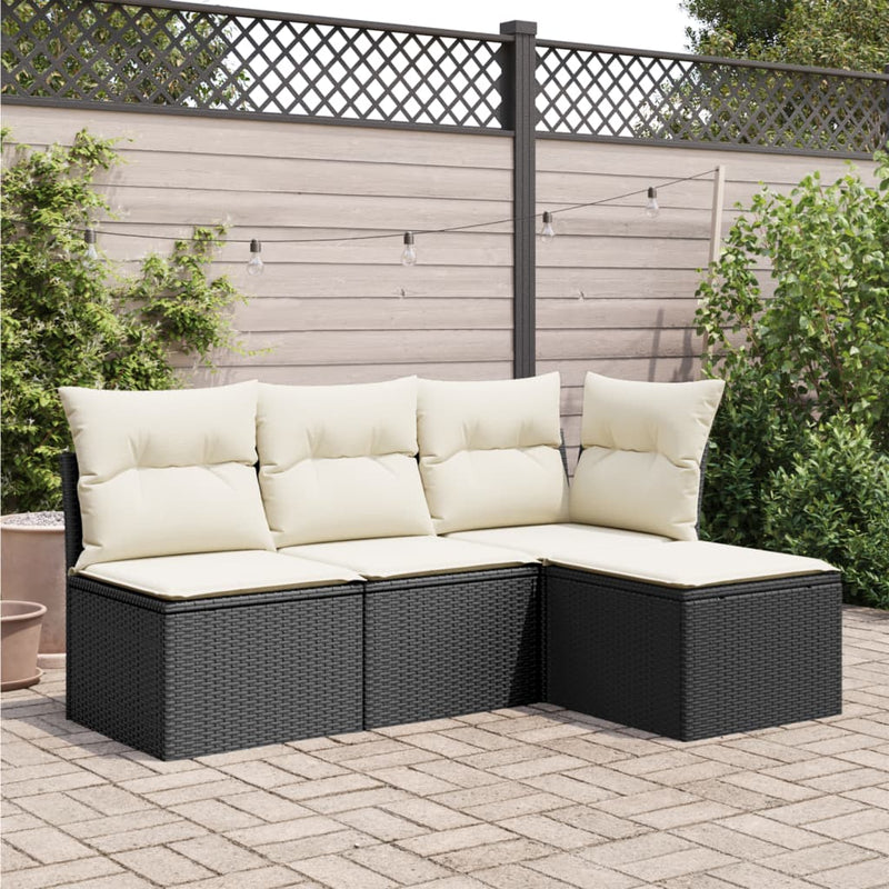 vidaXL Garden Stool with Cushion Black 55x55x37 cm Poly Rattan