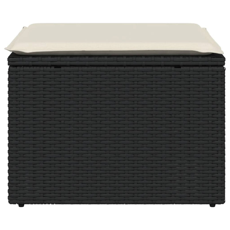 vidaXL Garden Stool with Cushion Black 55x55x37 cm Poly Rattan