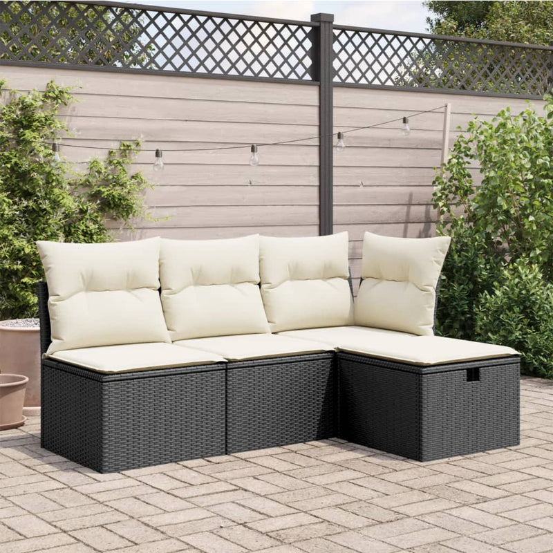 vidaXL Garden Stool with Cushion Black 55x55x37 cm Poly Rattan