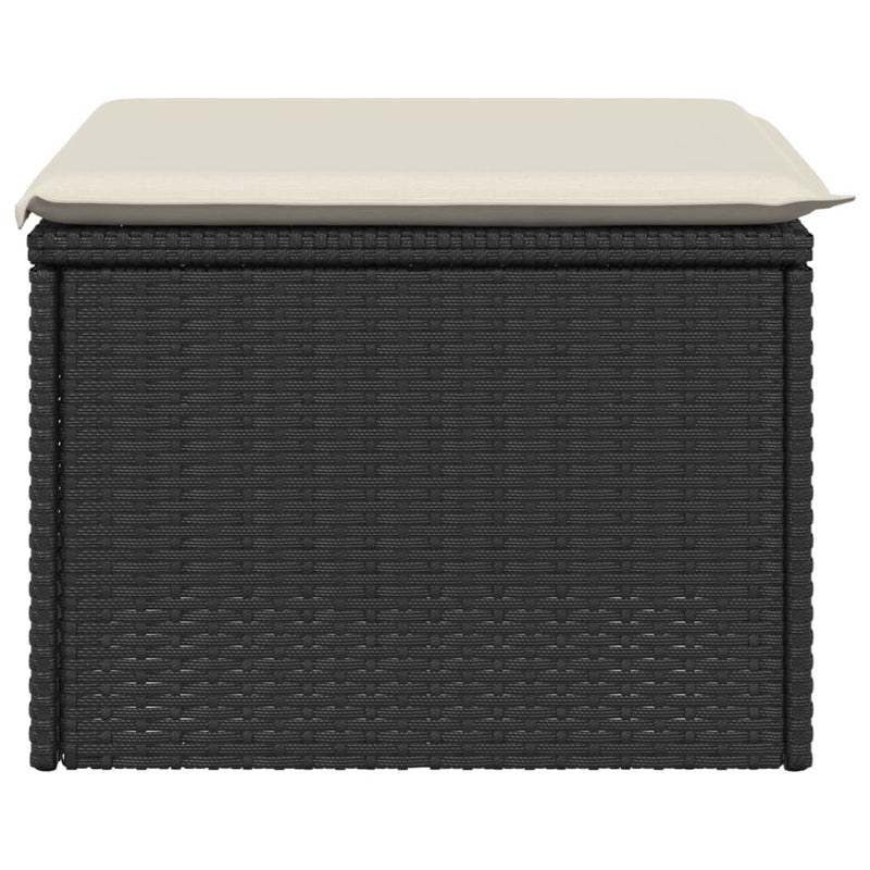 vidaXL Garden Stool with Cushion Black 55x55x37 cm Poly Rattan