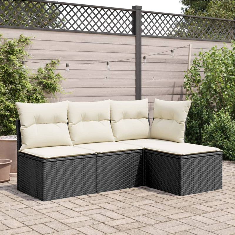 vidaXL Garden Stool with Cushion Black 55x55x37 cm Poly Rattan